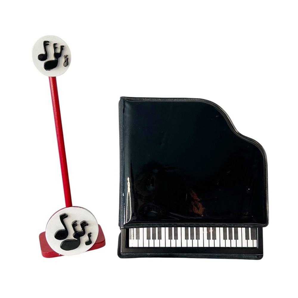Vintage 1980s Piano Shaped Note Pad with Themed Note Paper & Music Note Pencil